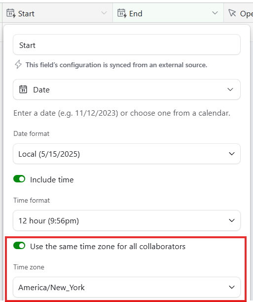 Timezone config